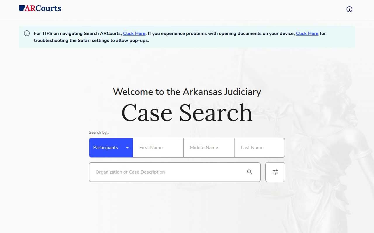 Search ARCourts public case interface for Madison County records