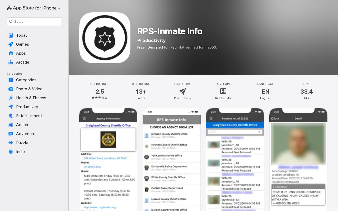 Madison County arrest records RPS-Inmate Info iOS listing