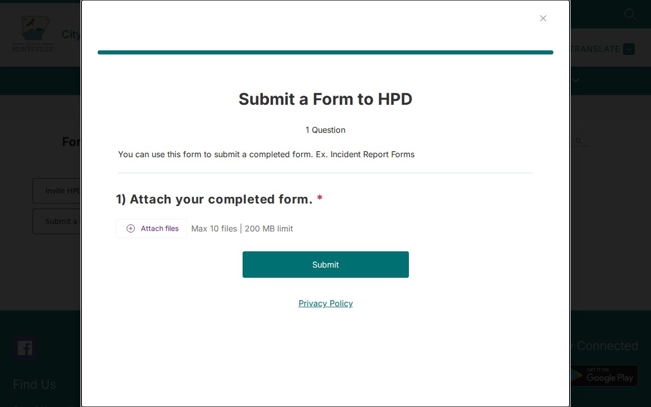 Huntsville criminal records Police Department form page
