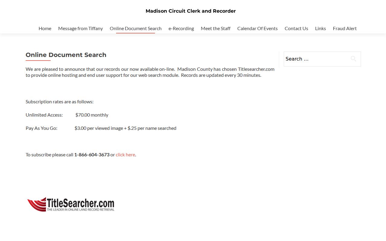 Madison County criminal court case TitleSearcher document access